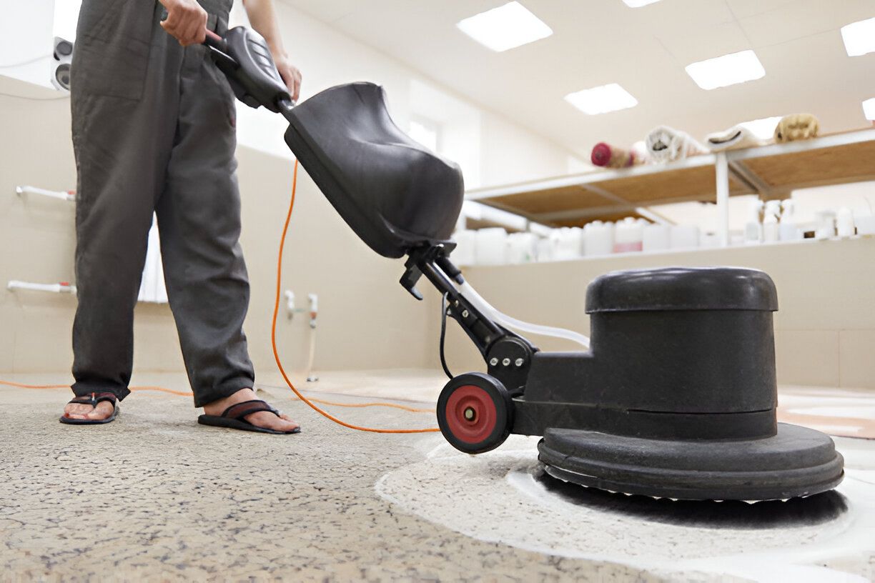 Carpet chemical cleaning with professionally disk machine.