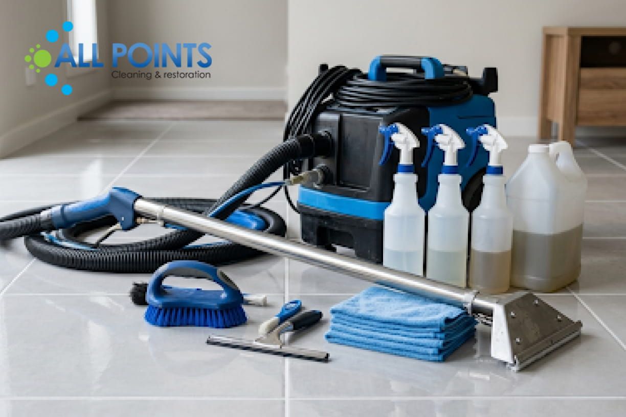 Indoor floor mat by an open door.